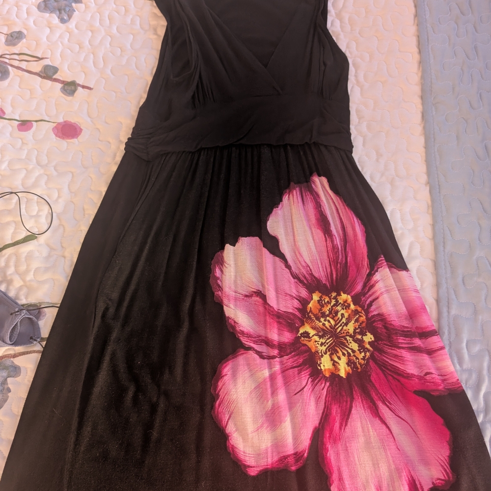 Body Central Black Dress with Pink Floral Design